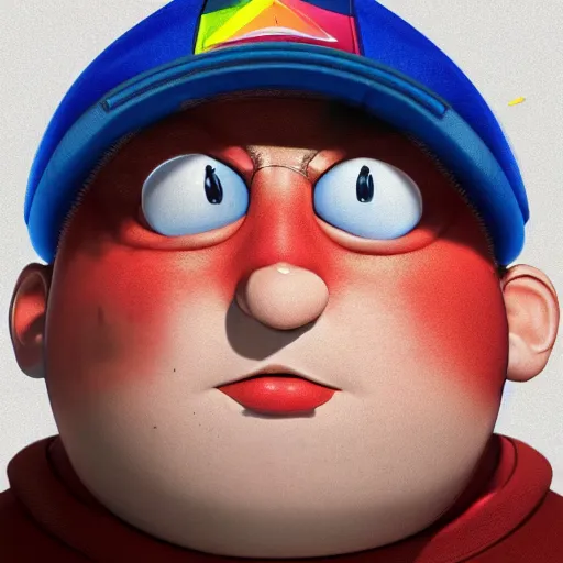 Image similar to hyperrealistic mixed media image of eric cartman, inspired by thomas eakes & greg rutkowski & xiang duan, perfect facial symmetry, dim volumetric lighting, 8 k octane beautifully detailed render, post - processing, extremely hyper - detailed, intricate, epic composition, lifelike attributes, cinematic lighting, masterpiece, trending on artstation, very very detailed, stunning,