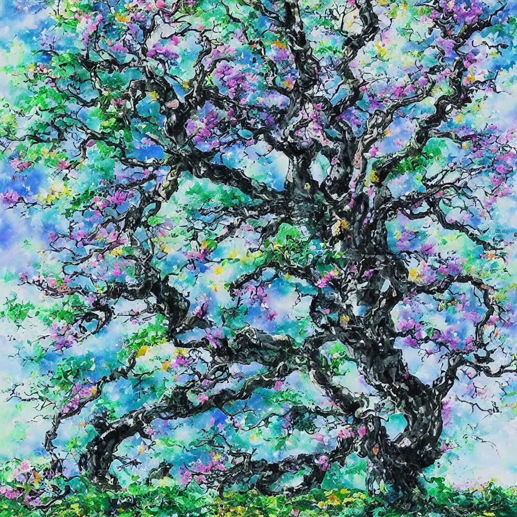 Image similar to breathtakingly enchanted beautiful tree in the style of ken hong leung, artstudio