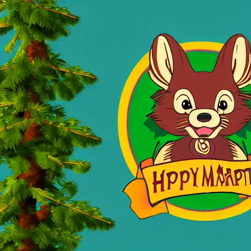 Prompt: logo for theme park involving anthropomorphic happy pine marten mascot, old disney cartoon style