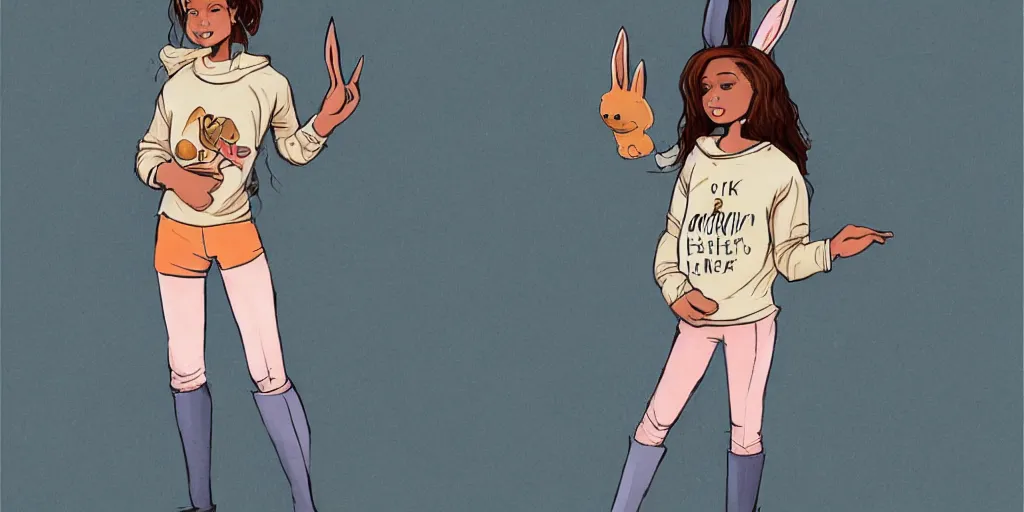 Image similar to women, dark skin, ginger, cartoon, sweatshirt, concept art, concept art, bunny ears,