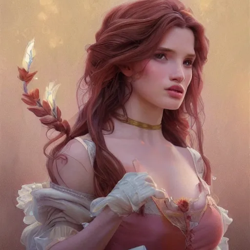 Image similar to ultra realistic illustration, bella thorne as belle from beauty and the beast, intricate, elegant, highly detailed, digital painting, artstation, concept art, smooth, sharp focus, illustration, art by artgerm and greg rutkowski and alphonse mucha