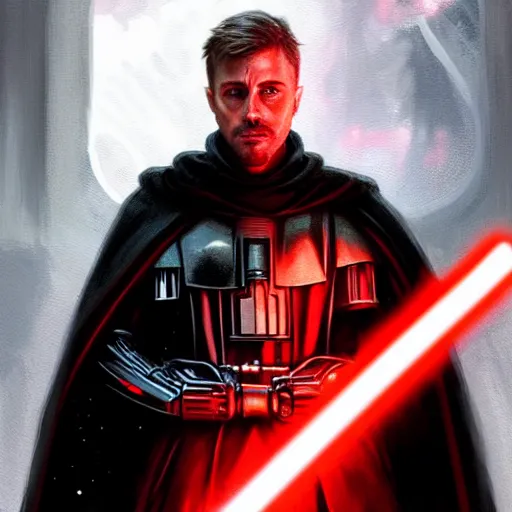 Prompt: Cristoph Waltz as a Sith Lord with red light saber and in power armor, western, D&D, fantasy, intricate, elegant, highly detailed, digital painting, artstation, concept art, matte, sharp focus, illustration, art by Artgerm and Greg Rutkowski and Alphonse Mucha