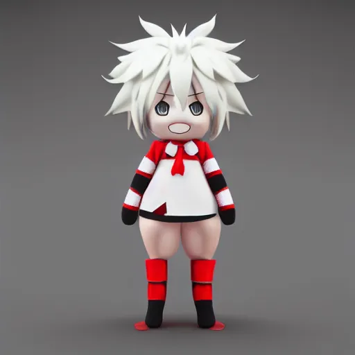 Prompt: cute fumo plush of a red and white - haired prankster, anime, vray
