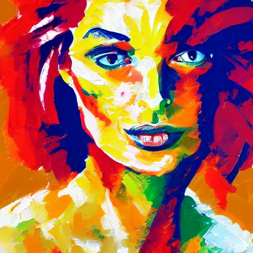 Image similar to portrait of beautiful woman painted with colorful gouache impasto