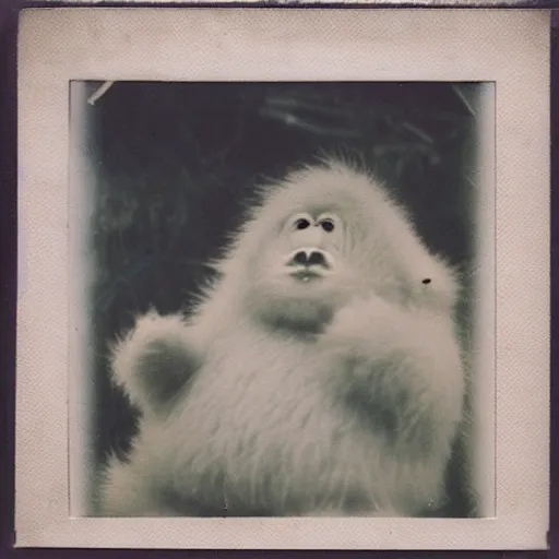 Image similar to a old polaroid of a chubby baby yeti