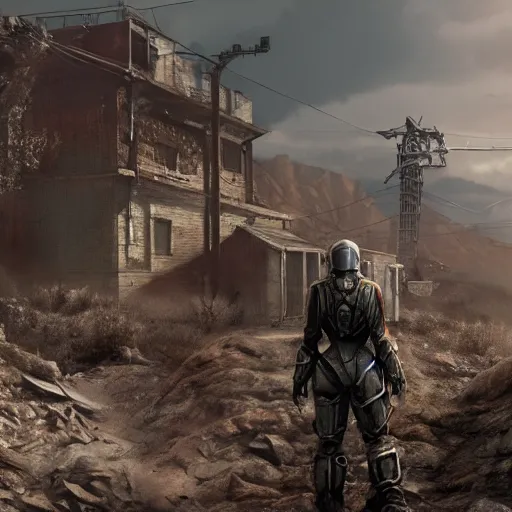 Prompt: Fallout Raider Concept Art, Trending on ArtStation, Octane 8k render, Unreal Engine 5