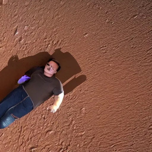 Image similar to elon musk sun tanning on mars