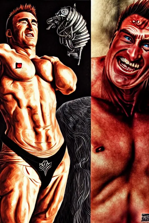 Image similar to hyperrealism billy herrington as kim chen wallpaper in style of alejandro jodorowsky and giger and araki nobuyoshi