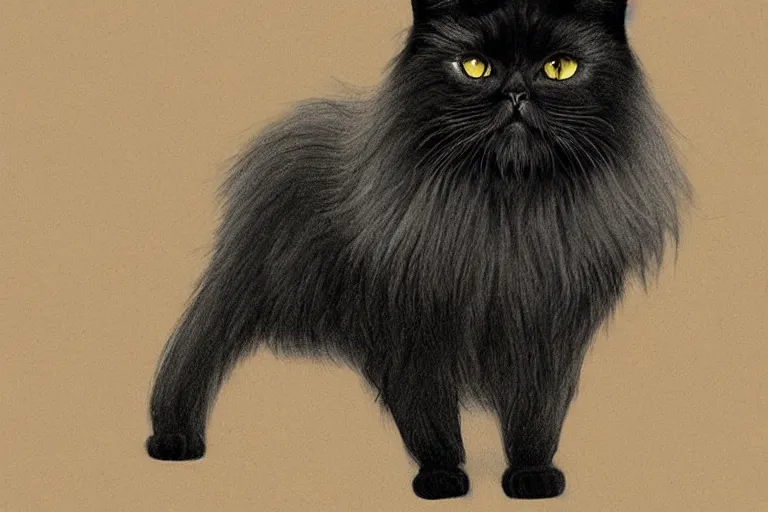 Image similar to “ a extremely detailed stunning drawings of black persian cat staring contemptuously at people at research lab by allen william on artstation ”