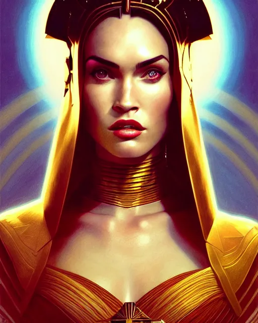 Image similar to portrait of megan fox as princess amidala, star wars, jedi, intricate, headshot, highly detailed, digital painting, artstation, concept art, sharp focus, cinematic lighting, illustration, art by artgerm and greg rutkowski, alphonse mucha, cgsociety