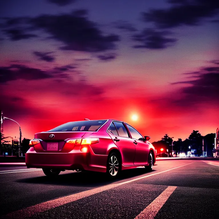 Prompt: close-up-photo TOYOTA CAMRY XV20 middle of street, sunset kanagawa prefecture, night, cinematic color, photorealistic, highly detailed,