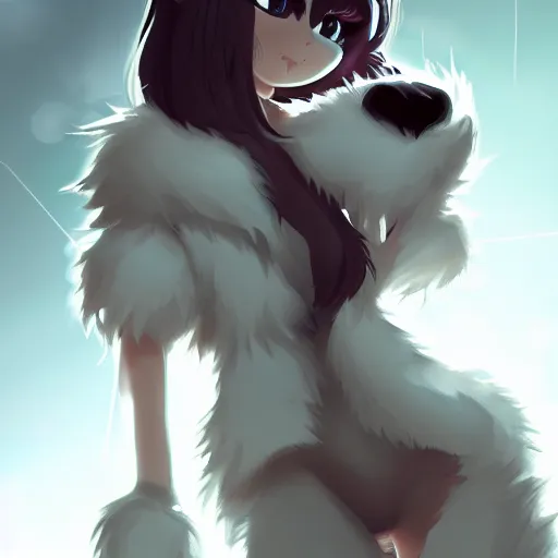 Image similar to cute furry girl with four arms, big fluffy ears, white fur and dark skin, dramatic lighting, cinematic, artstation, anime style