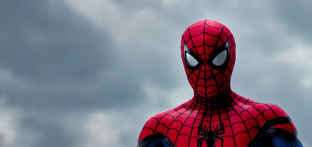 Prompt: Tom Hanks as Spider-Man, film still, wide-shot, full shot, cinematic lens, heroic portrait