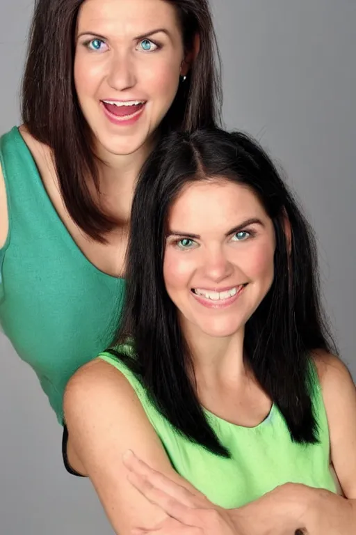 Prompt: character photo. tall woman in light green sleeveless dress, gleefully telling a bs story full of lies. face like danielle campbell, body like wnba player. facial expression of manic obsessive love. black hair in ponytail. bright blue eyes. pale complexion.