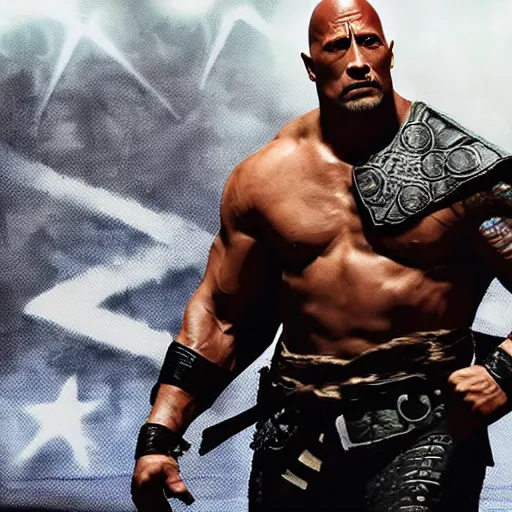 Image similar to dwayne johnson entering entrances ramp of smackdown as samurai!