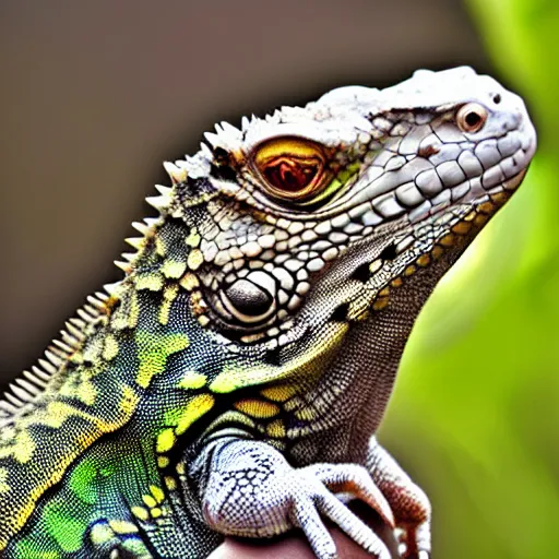 Prompt: close up of a fiji banded iguana hd nature photography