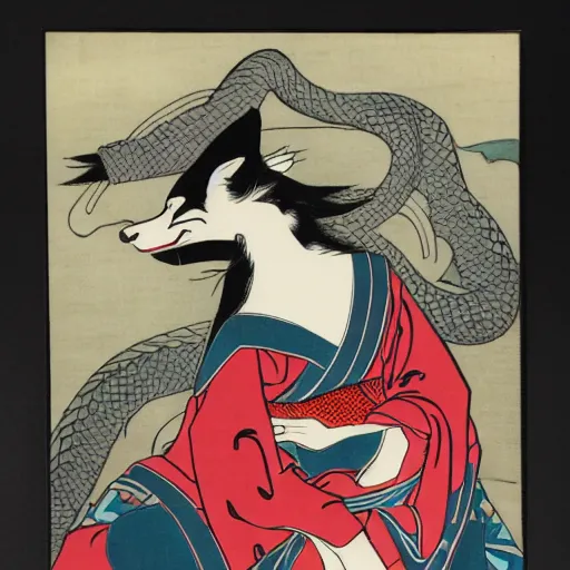 Image similar to fox woman dragon ukiyo - e style,