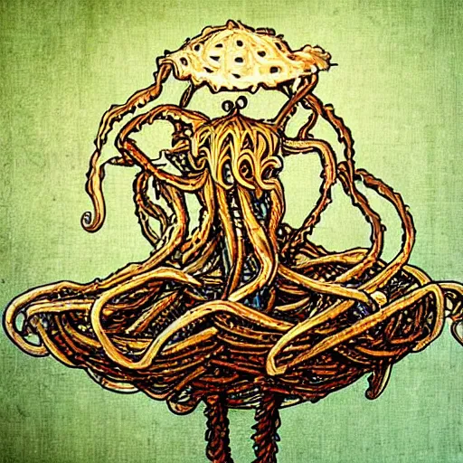 Image similar to they flying spaghetti monster, realistic photo