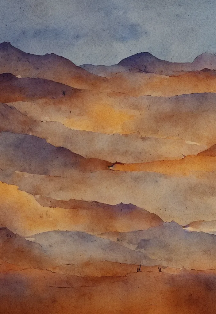 Image similar to desert watercolor, cinematic, highly detailed wide, atmospheric lighting, muted colors, dramatic scene