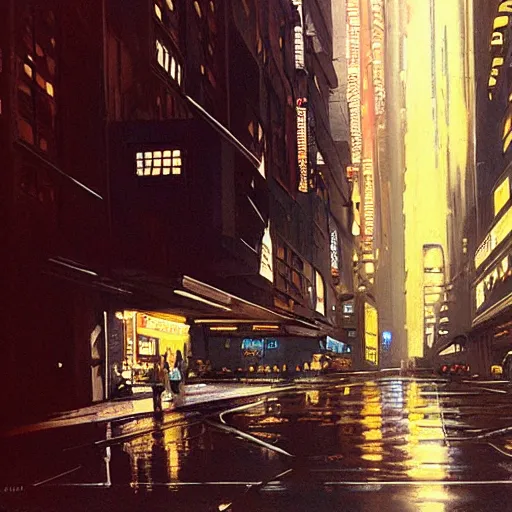 Prompt: detailed painting of a bladerunner vintage newyork, old cmputers on the sidewalk, celestial ephemeral ornaments and greek architecture, artstation, syd mead, cinematic