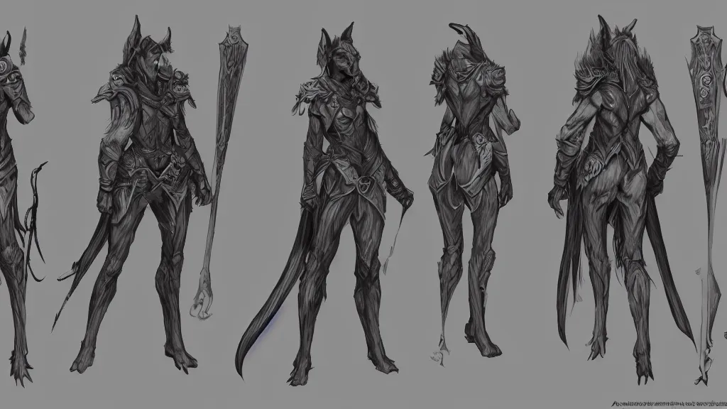 Image similar to a fantasy centaur warlock character design sheet, trending on artstation