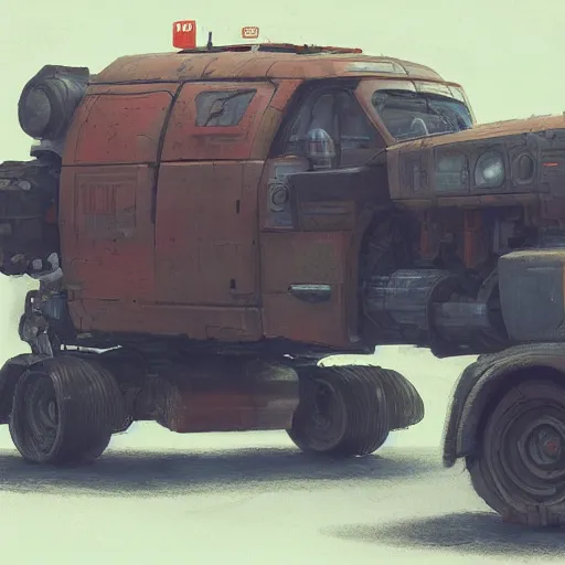 Prompt: concept art of a rusty sci - fi truck, trending on conceptartworld, by simon stalenhag