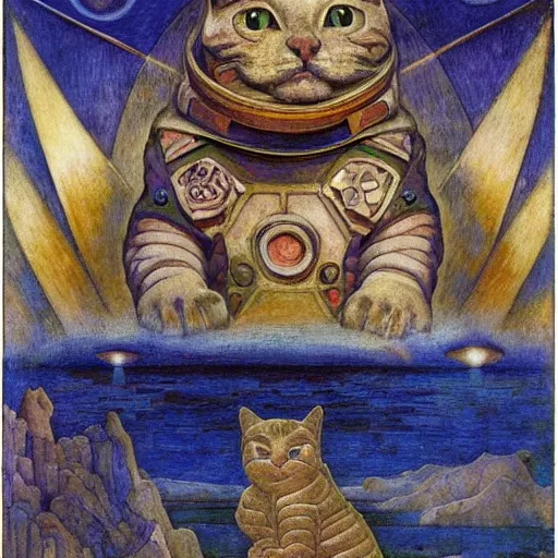 Image similar to cloisonne sculpture of a cat in a spacesuit, by annie swynnerton and diego rivera and nicholas roerich and jean delville, symbolist, dramatic lighting, god rays, art brut, rich colors, smooth, sharp focus, extremely detailed, adolf wolfli, by janet fish and ( donato giancola and bilibin )