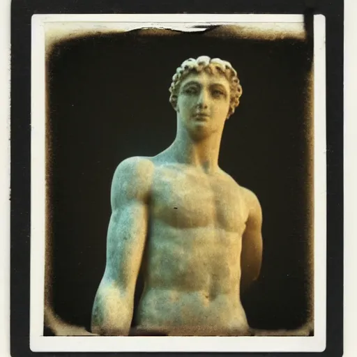 Prompt: Polaroid photo of fragmented greek sculpture of a still of Bee movie