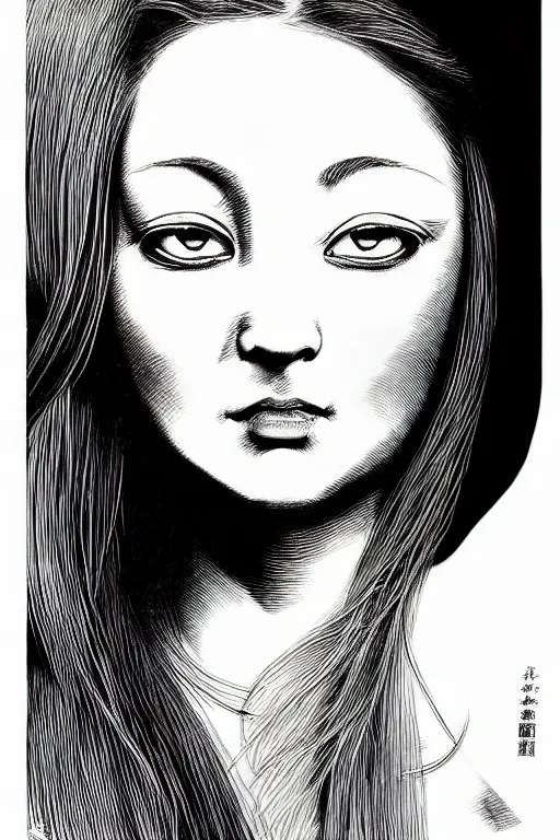 Image similar to beautiful portrait of a woman, negative no not mona lisa pose, highly detailed ink illustration of a dark alley of taipei, b & w clean shaped illustration by kim jung gi, ric estrada, ron english and eiichiro oda