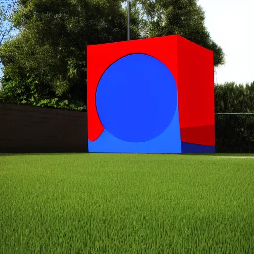 Prompt: red cube on a blue sphere