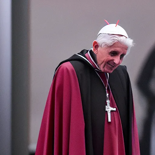 Image similar to pope benedict wearing sith cloak as chancelor palpatine in star wars episode 3, 8 k resolution, cinematic lighting, anatomically correct