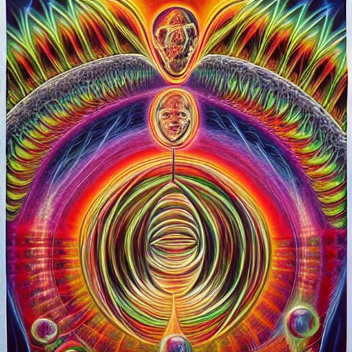 Prompt: the creation of all that was, is and ever will be, by alex grey