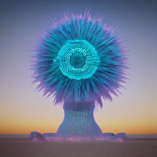 Prompt: highly detailed 3d render of burning man festival sculpture in the shape of cornflowers by Beeple