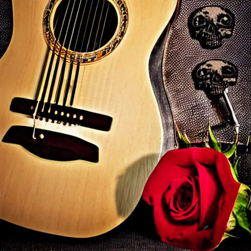 Image similar to skull and rose and guitar,