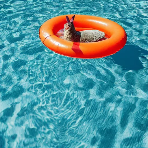 Image similar to a hen floating in water with a pool floatie