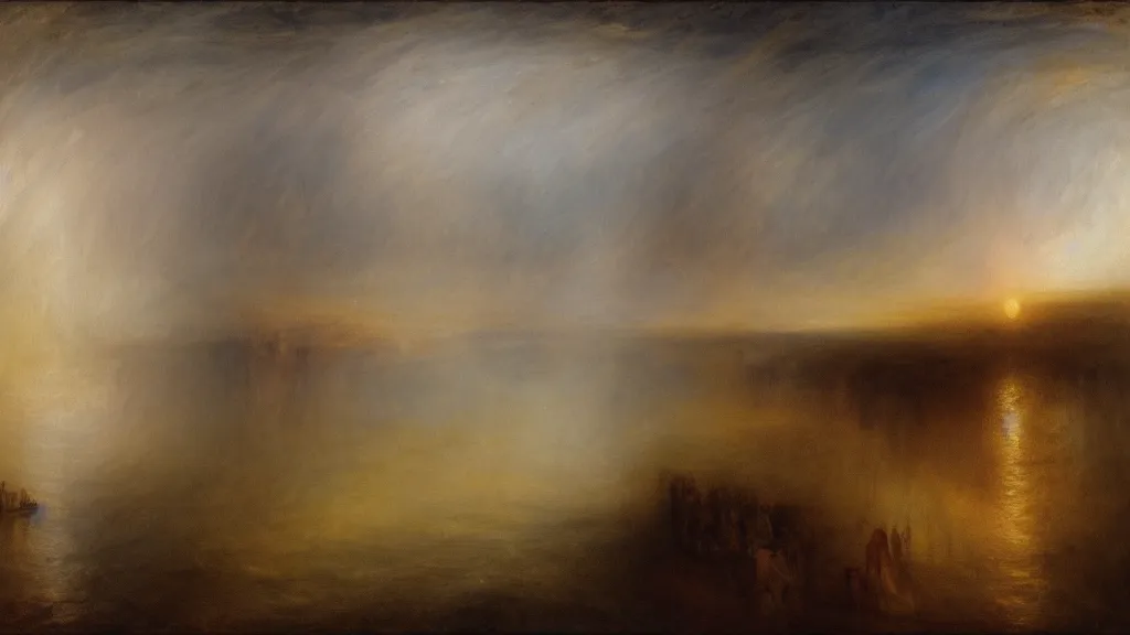 Image similar to uncanny valley in the style of j. m. w. turner, oil on canvas