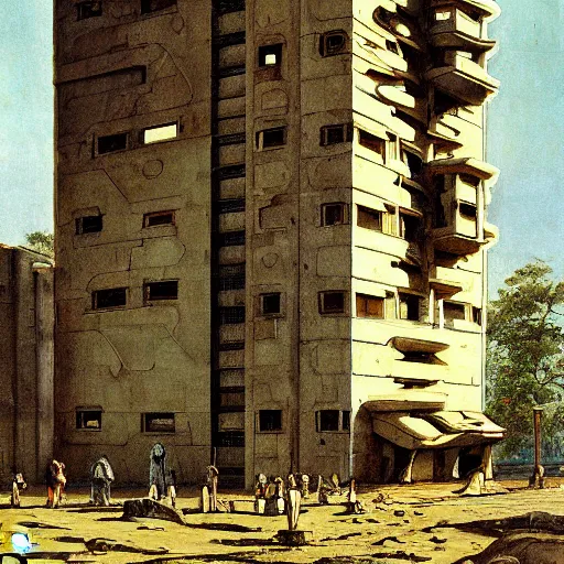 Image similar to painting of a scifi ancient civilzation victorian, brutalist architecture, bougeureau