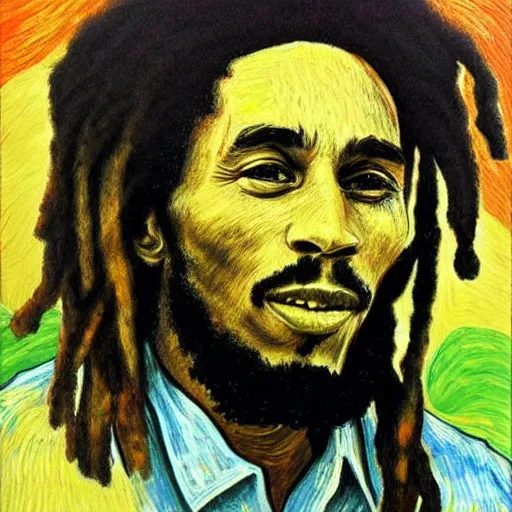 Prompt: highly detailed portrait of bob marley in the style of vincent van gogh