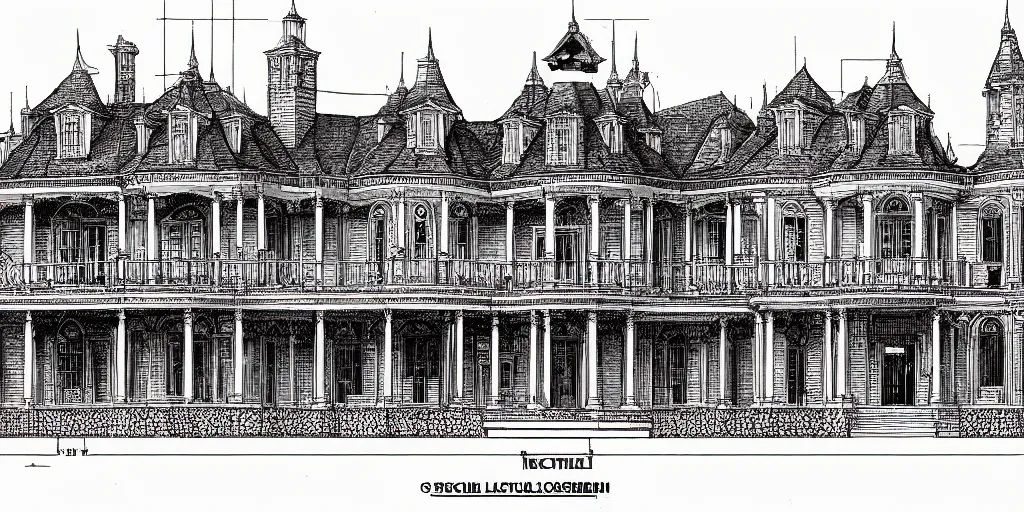 technical drawing of a haunted mansion, blueprint, | Stable Diffusion ...