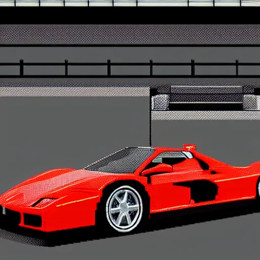 Image similar to “Ferrari Enzo, full SIDE PROFILE, dark tinted windows. 8-BIT pixel art, clean edges, NO ARTIFACTS, no background. must be low bit count pixel art. the entire car MUST be visible from front to end.”