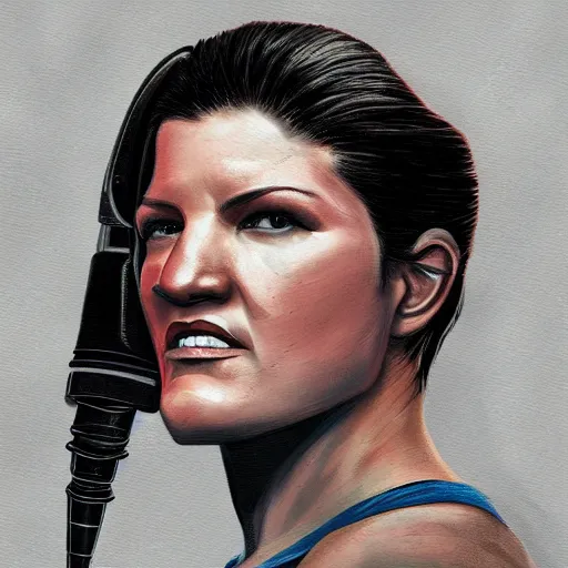 Image similar to digital painting gina carano with a cybernetic arm