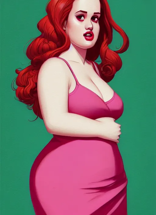 Prompt: full body portrait of teenage cheryl blossom, obese, bangs, green eyes, sultry, realistic, red hair, sultry smirk, wavy hair, pink skirt, fat, intricate, elegant, glowing lights, highly detailed, digital painting, artstation, concept art, smooth, sharp focus, illustration, art by wlop, mars ravelo and greg rutkowski