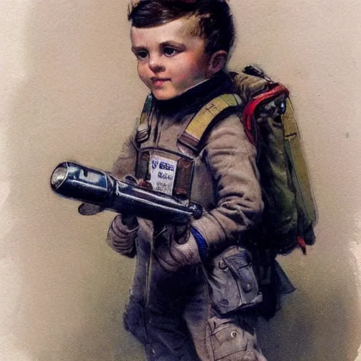 Image similar to (((((portrait of boy dressed as retro space explorer in an actionpose . muted colors.))))) by Jean-Baptiste Monge !!!!!!!!!!!!!!!!!!!!!!!!!!!