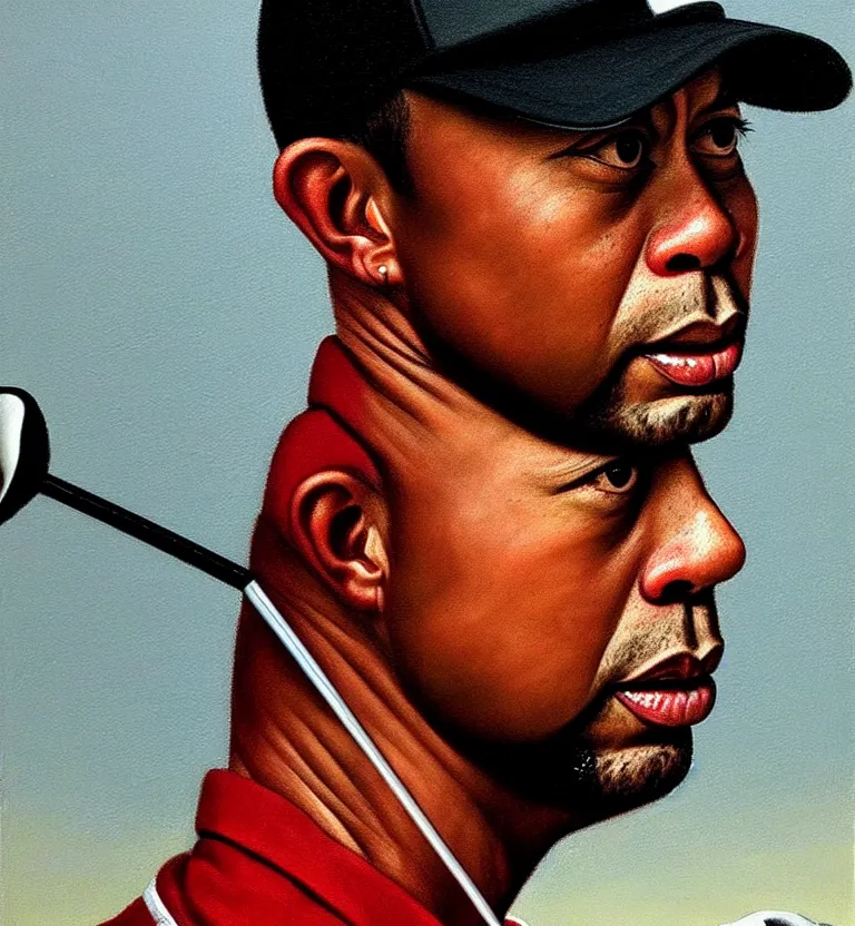 Image similar to realistic tiger woods portrait by caravaggio.