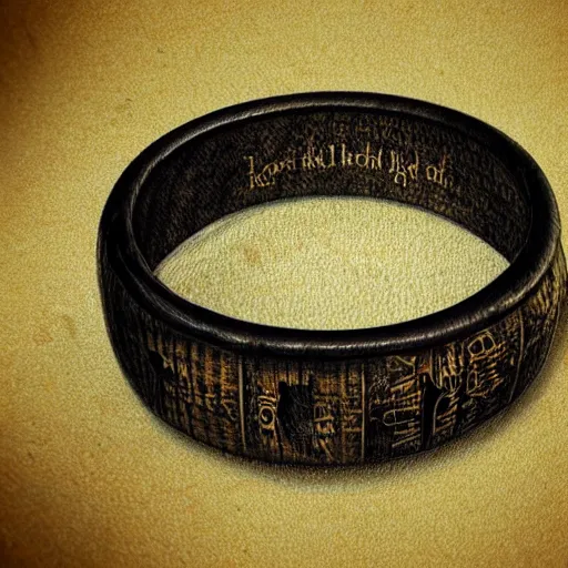 Image similar to the ring from lord if the rings with an imprinted ruler, highly detailed, 8 k, trending on artstation, mystic, rpg artwork