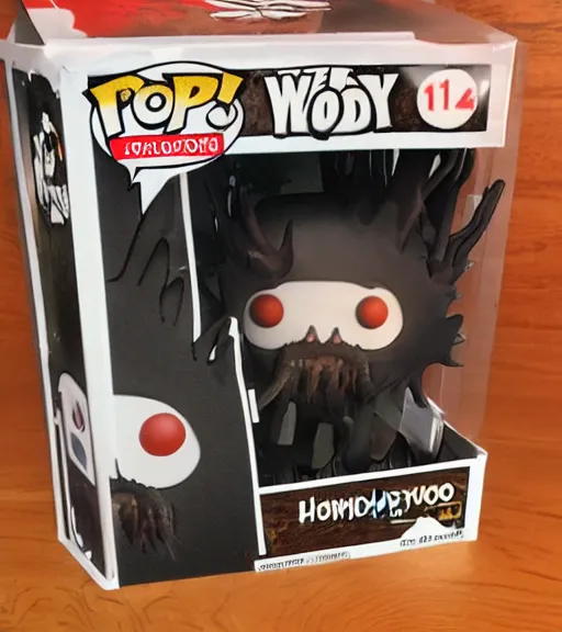 Prompt: horror wendigo monster with antlers funko pop still sealed in box, ebay listing