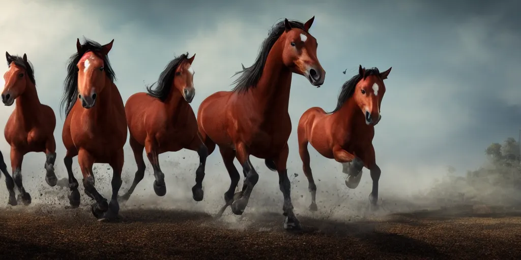 Image similar to a product picture of hundreds of horses running, photographic filter, unreal engine 5, realistic, hyperdetailed, 8 k, cinematic, volumetric lighting, very realistic effect, hd, hdr, 4 k, sharp focus, octane render, ultra detailed, high resolution, trending on artstation in the style of albert dros glowing rich colors powerful imagery