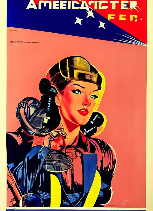 Prompt: american propaganda poster. cyberpunk hitwoman. portrait by jean giraud and anton otto fischer and john philip falter and will eisner and gil elvgren