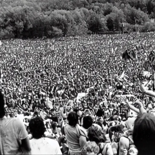 Image similar to hulk performing at woodstock, crowd of people