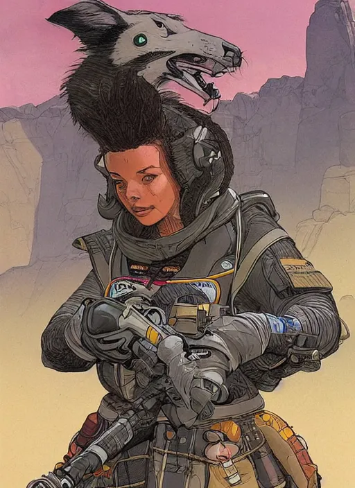 Image similar to apex legends loba. concept art by james gurney and mœbius.
